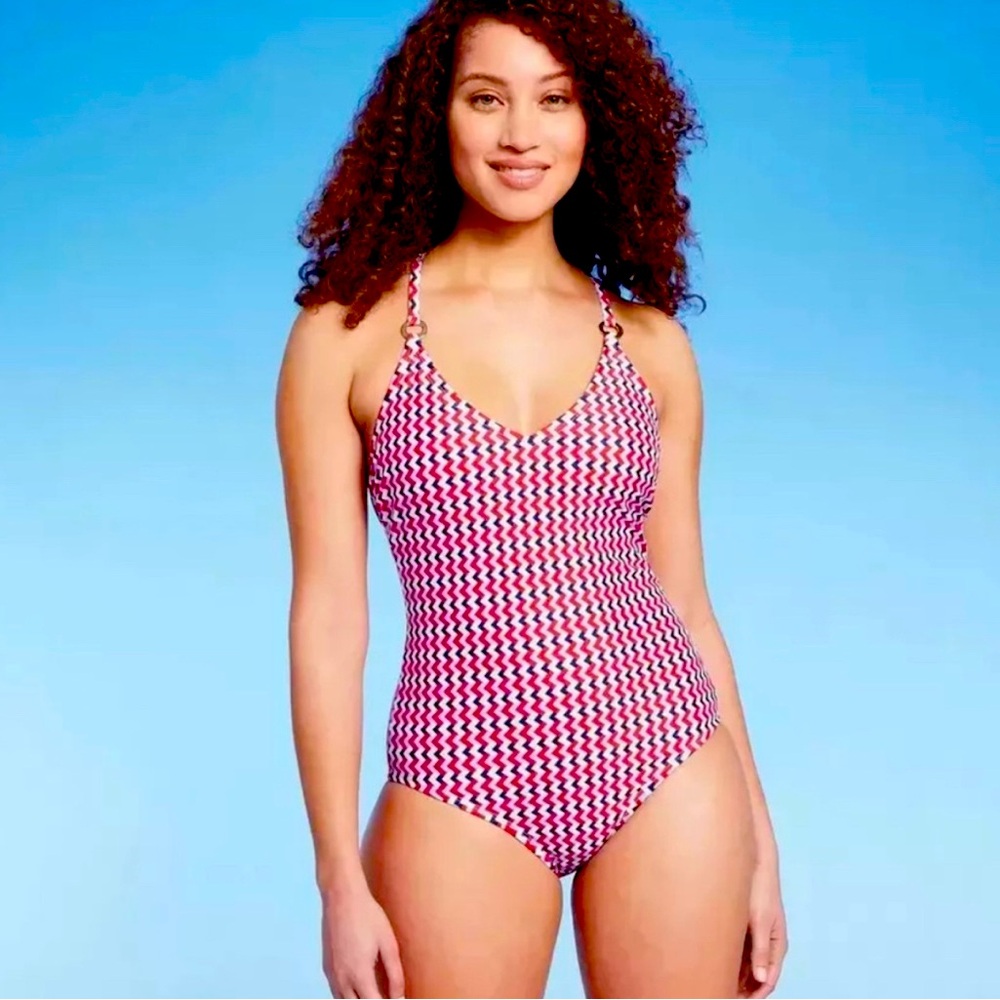 Kona Sol Red and White One Piece Swimwear NWT